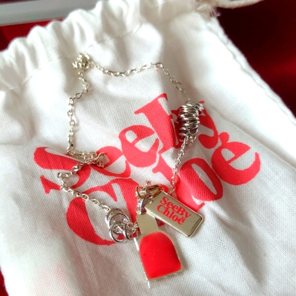 See By Chloé Silver Bracelet with Red Charm